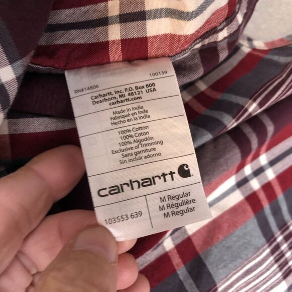 Carhartt Mens Shirt Medium Relaxed Fit Short Sleeve Button Up Red Plaid Casual - Picture 4 of 9